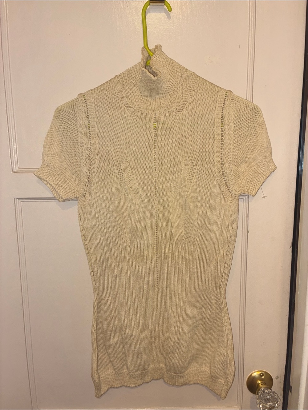 VINTAGE JAN & CARLOS Cream Short Sleeve Knit Turtleneck Top BEAUTIFUL SZ 42